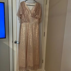Sold Gorgeous Elegant V Neck Rose Gold Sequin Dress XL